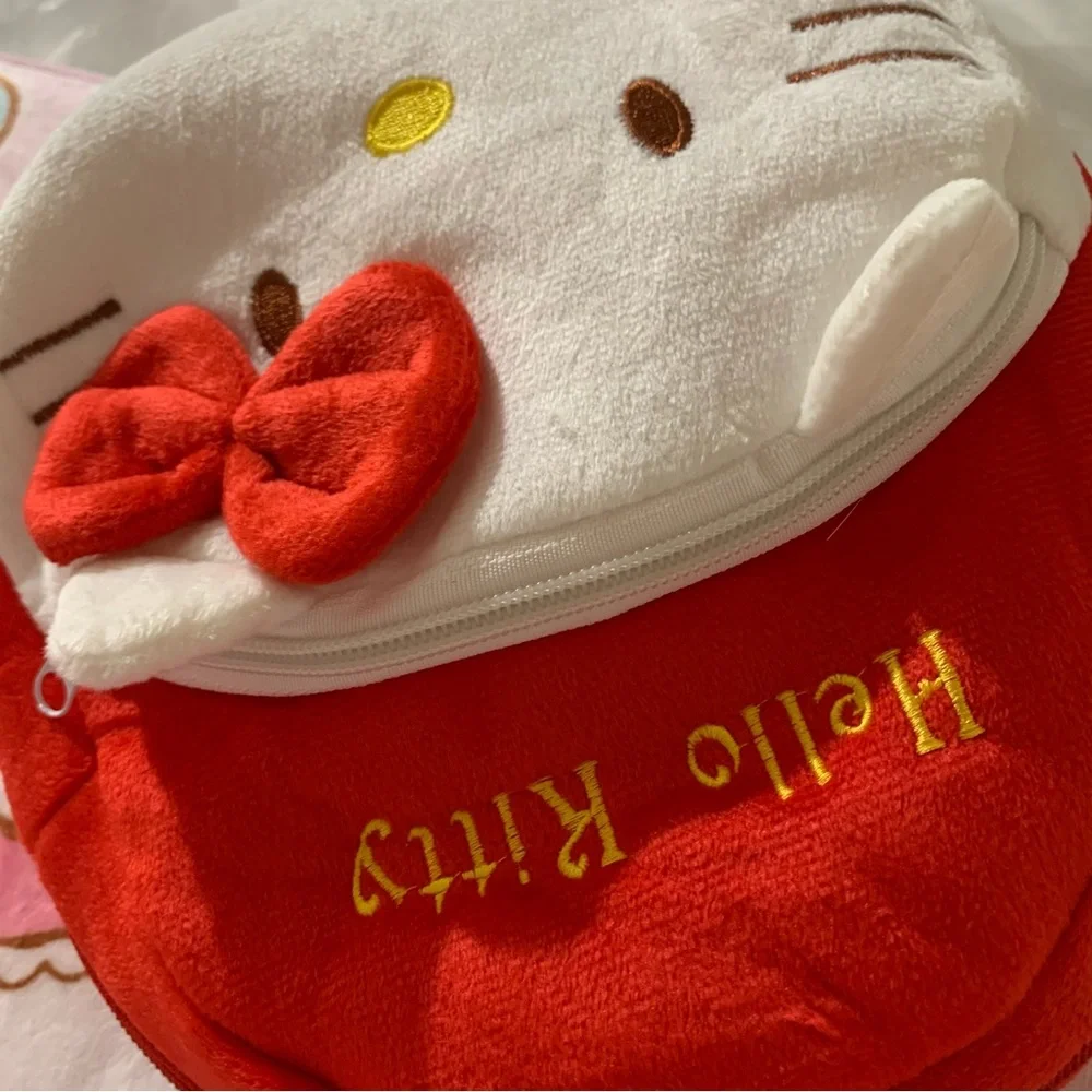 Hello Kitty Red and White Plush Mini Backpack with Front Pocket NWOT